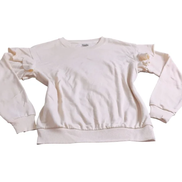 Aerie Cream Ruffle Sleeve Sweatshirt Women's Size Small Relaxed Comfy Fit Cozy - Picture 7 of 9
